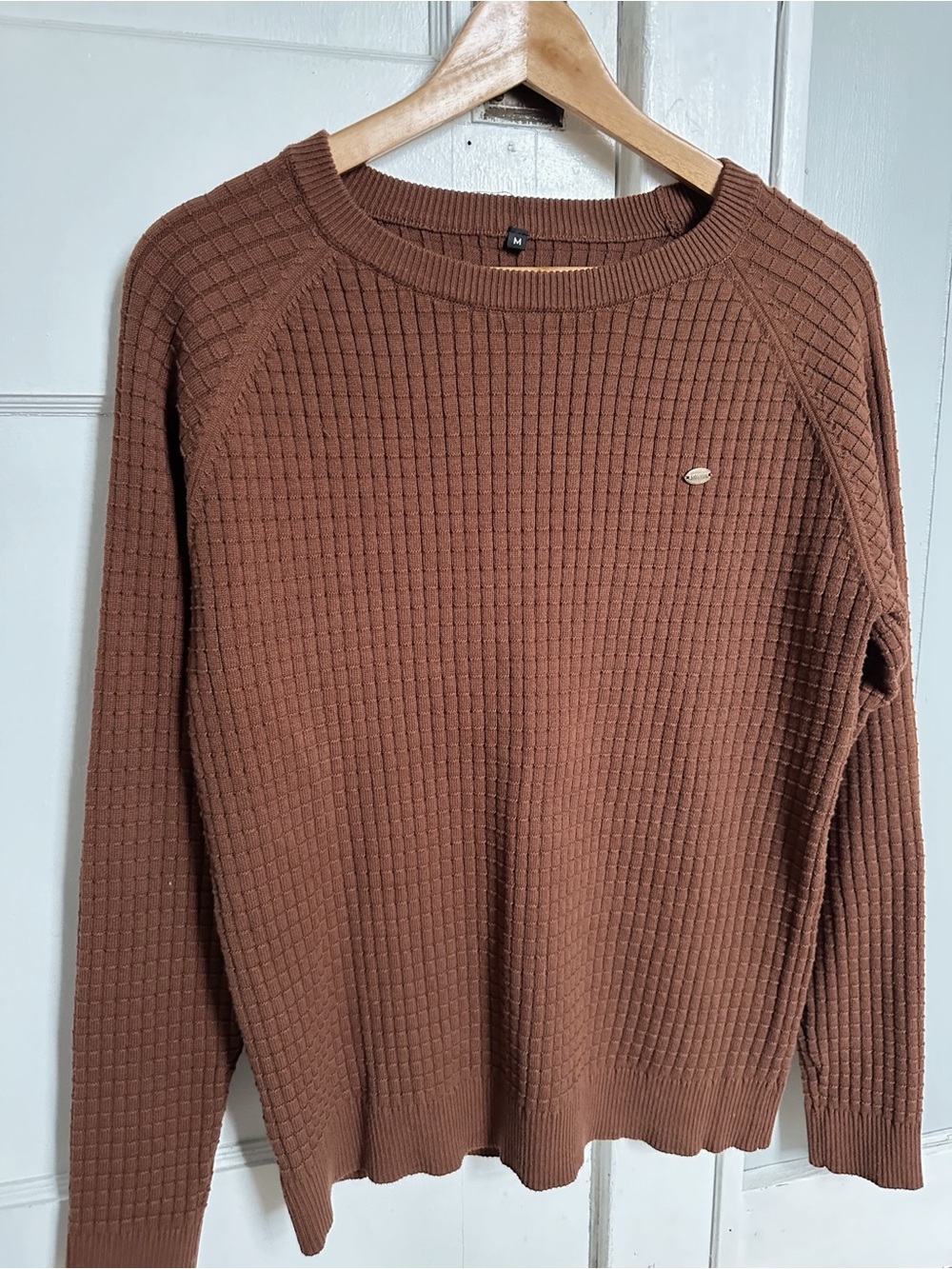 Men’s 100% Cotton Brown Waffle-Knit Crewneck Sweater